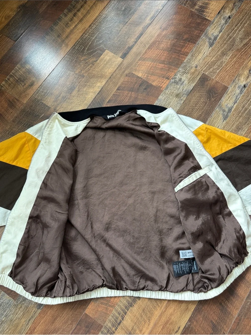 Palm Angels Colorblock Bomber Jacket Cream Yellow Brown Size 50 Large